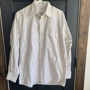 Vintage Burberry's Of London Shirt Pocket Button Front Vertical Striped 16-34